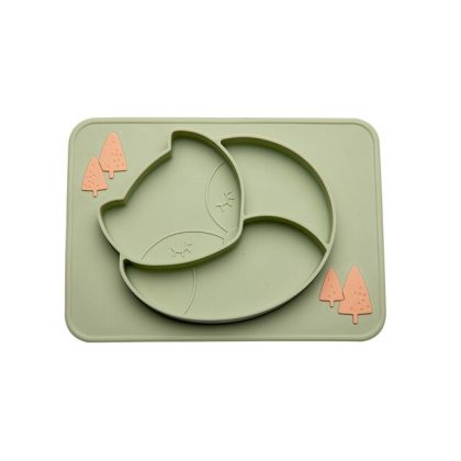 Green Cartoon Fox Children's Dinner Silicone Plate